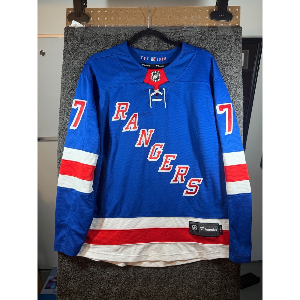 Fanatics Hockey Jersey Mens Small Blue NY Rangers #77 NHL Lace Up V-Neck